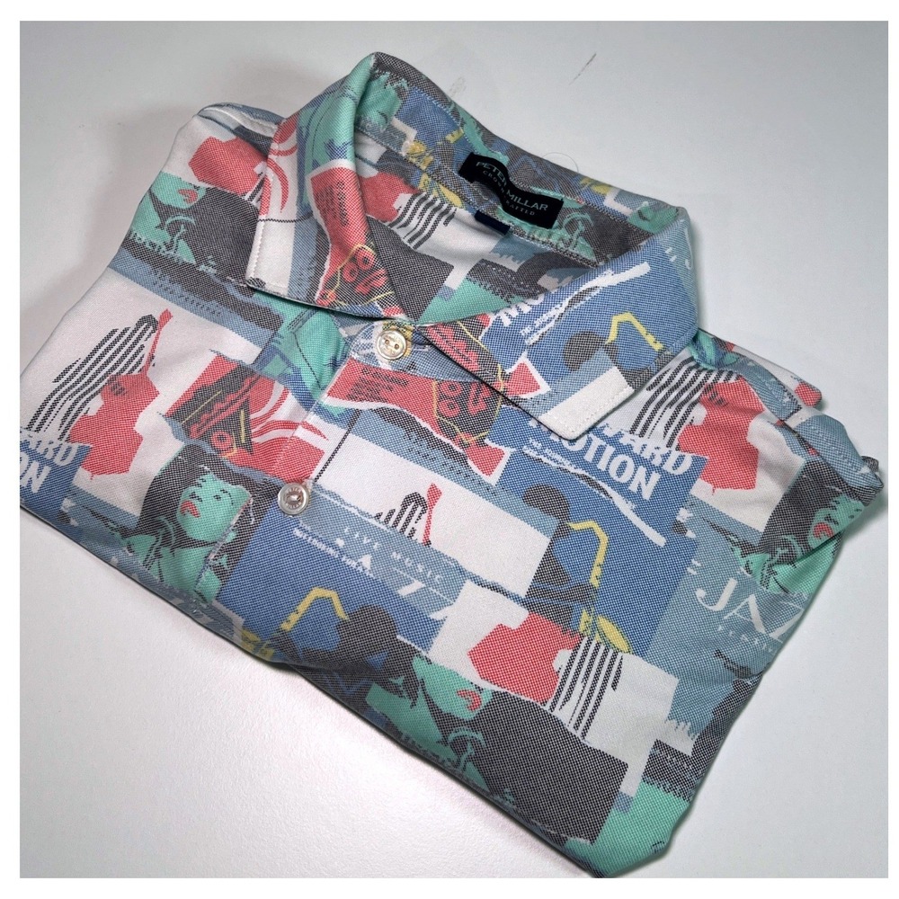 Peter Millar Crown Crafted Mens Large Jazz Festival Print Polo Shirt Multi Color